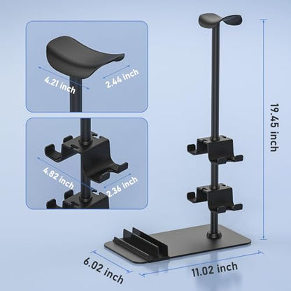 MANMUVIMO Headset Stand Controller Holder for 1 Headset and 4 Controller, Headphone Game Controller Stand for Desk, Gamer Gifts, Organizer Rack for iPad/Mobile Phone, Gaming Room Accessories - size: 1 Headphone 4 Controller Holder Black