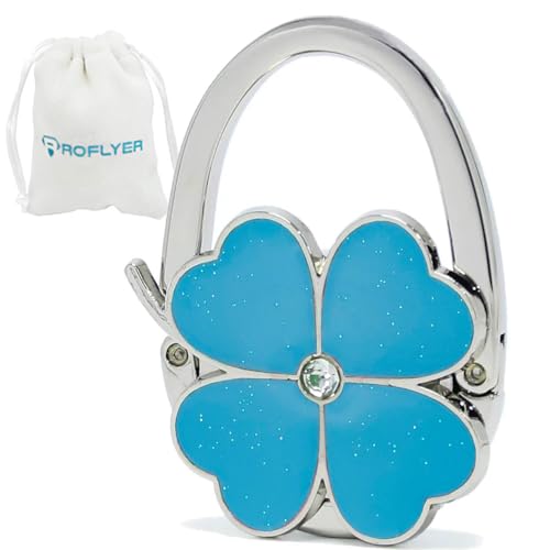 ROFLYER Four Leaf Clover Design Foldable Handbag Hanger Folding Purse Table Hook Holder (Blue) - color: Blue