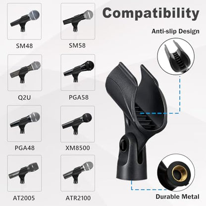 Universal Microphone Clip Holder with 5/8" Male to 3/8" Female Screw Adapter Suitable for Handheld Microphones, 4 Pack