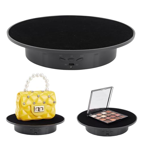 Motorized Rotating Display Stand, 360 Degree Electric Rotating Turntable with Velvet Top, 7.87inch /17.6lbs Load Automatic Mute Lazy Susan for Photography Products Jewelry 3D Model, Black Stand
