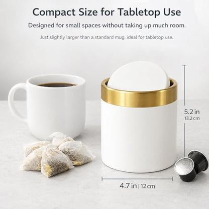 Mini Trash Can with Lid, Metal Small Tiny Mini Trash Bin Can, Mini Countertop Trash Cans for Desk Car Office Kitchen, Swing Top Trash Bin 1.5 L/0.40 Gal (White) - color: White