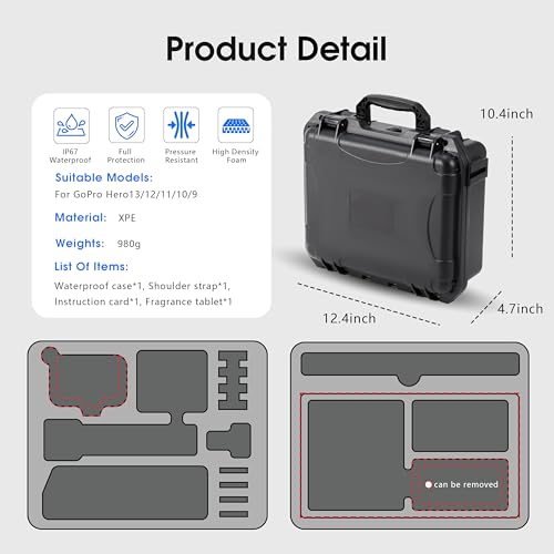Organizer Hard Case For Gopro Hero 13/12/11/10/9/8 Creator Edition Odorless Compatible with Media Mod/Volta/Chest Mount/ Accessories Waterproof Travel Storage Carrying Case 12.4*4.7*10.4inch