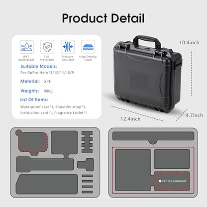 Organizer Hard Case For Gopro Hero 13/12/11/10/9/8 Creator Edition Odorless Compatible with Media Mod/Volta/Chest Mount/ Accessories Waterproof Travel Storage Carrying Case 12.4*4.7*10.4inch
