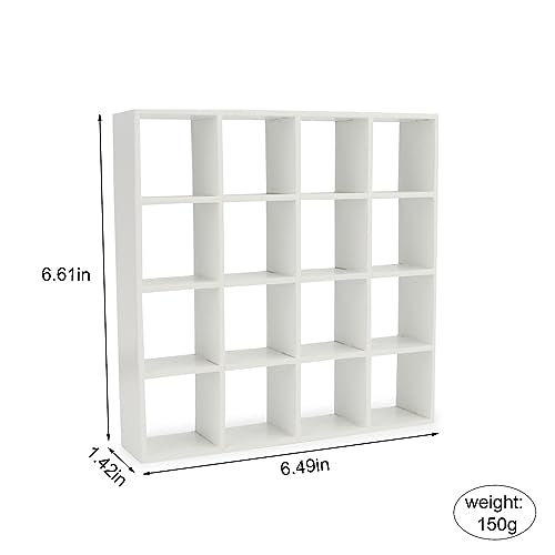 Miniature Furniture Storage Rack 1/12 Dollhouse Furniture 16 Grid Shelf Bookshelf Display Shelf Wall Rack Stand Mini House Scene Decoration (White) - style: White