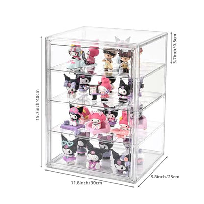 4 Tier Display Case for Collectibles,Clear Display Box with 3 Movable Plates ,Storage Container with Magnetic Door - size: XXL-4 Tier-1 Pack