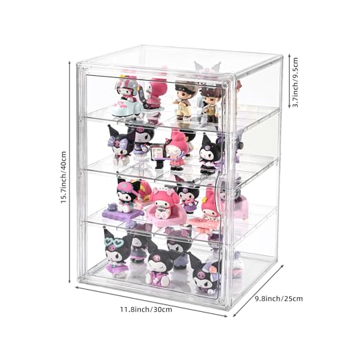 4 Tier Display Case for Collectibles,Clear Display Box with 3 Movable Plates ,Storage Container with Magnetic Door - size: XXL-4 Tier-1 Pack