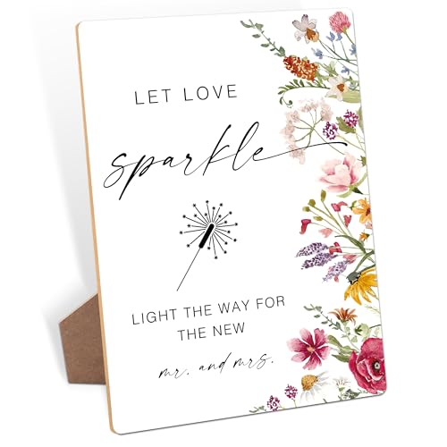 Let Love Sparkle Sign, Wedding Signs for Ceremony and Reception, Floral Bridal Shower Decorations, Wooden Wedding Signage, Bridal Shower Decor, Supplies for Engagement and Anniversary Parties, 28 - color: Let Love Sparkle Sign, 28
