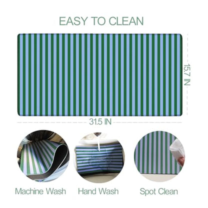 Green Teal Striped Desk Mat Cute Pastel XXL Large Gaming Mouse Pad Desk Pad Kawaii Aesthetic Home Office Decor Cozy Keyboard Laptop Computer Mat - color: A6- Green Teal