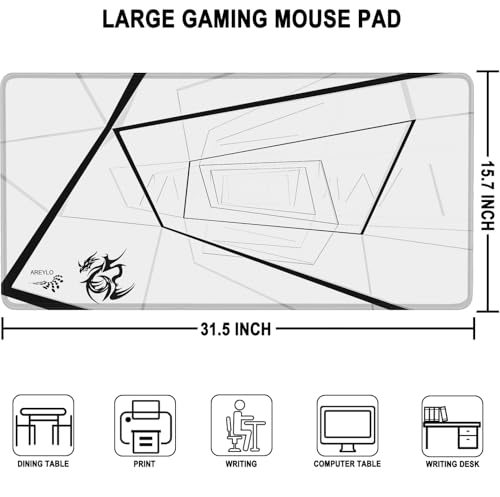 Mouse Pad Gaming, Waterproof Extra Large Mousepad with Stitched Edges, 31.5" x 15.7" Non-Slip Rubber Base Office Big Long Keyboard Pad for Office Gamer Home XXL, (White Square) - color: White Square