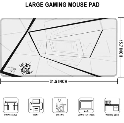 Mouse Pad Gaming, Waterproof Extra Large Mousepad with Stitched Edges, 31.5" x 15.7" Non-Slip Rubber Base Office Big Long Keyboard Pad for Office Gamer Home XXL, (White Square) - color: White Square