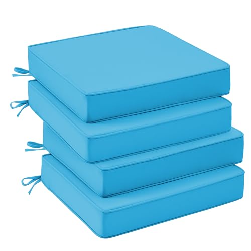 UNIKOME Outdoor Chair Cushions Set of 4, Water Resistant Patio Seat Cushions with Ties for Outdoor Furniture, High-Density Foam, UV & Fade Resistant, Piped Edge – 18.5" x 16" x 3", Teal - color: 03 Teal, size: 18.5" W X 16" D X 3" H