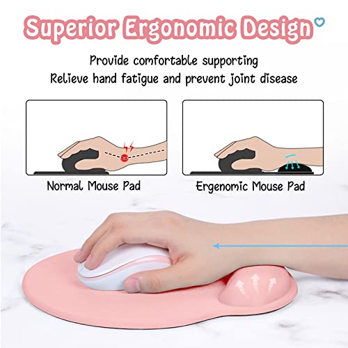 Hsurbtra Ergonomic Mouse Pad with Wrist Rest Support, Gel Mouse Pads with Non-Slip PU Base, Pain Relief Memory Foam Computer Mat, Cute Office Supplies Desk Decro Accessories, Pink - color: Pink, size: X-Large