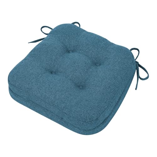 baibu Dining Chair Cushions, Memory Foam Kitchen Chair Cushions, Dual-Layer Patented Design Seat Pads with Ties, 16.5 x 16.5 x 3.5in, Blue - color: Blue, size: 1 Count (Pack of 1)