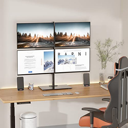WALI Freestanding Quad Monitor Mount for 17-27 Inch Screens, Fully Adjustable 4 Monitor Stand with Swivel, Tilt, Rotation, Glass Base, Max Load 22 lbs per Arm (GMF004), Black - size: Quad, style: Glass Free Stand