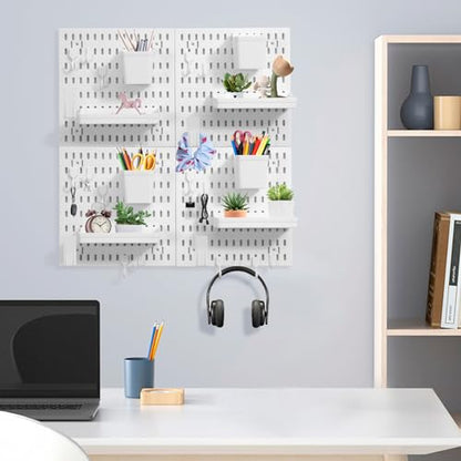 Premium Pegboard Combination Kit, White Pegboard Wall Organizer with 4 Small Plastic Panels and 38 Accessories, Ideal for Craft Room, Bathroom, Nursery Storage, and Office (22"*22")