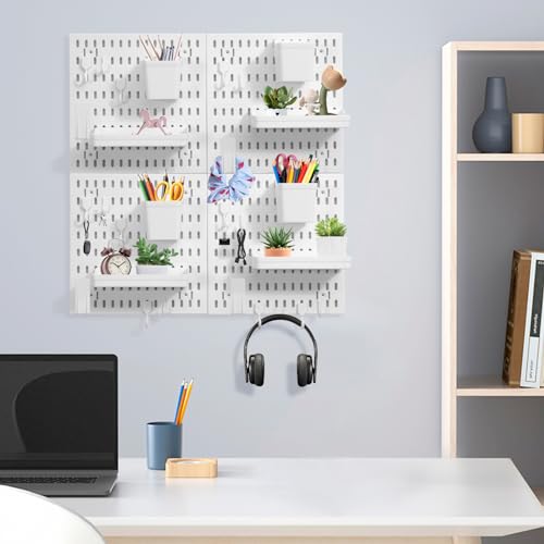 Premium Pegboard Combination Kit, White Pegboard Wall Organizer with 4 Small Plastic Panels and 38 Accessories, Ideal for Craft Room, Bathroom, Nursery Storage, and Office (22"*22")