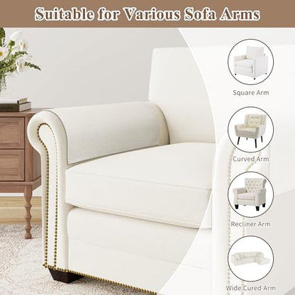 Couch Arm Covers Linen Chair Arm Covers Stain Resistant & Anti-Scratch Furniture Protector for Sofa Recliner Armrest Cover for Pets, 2 Pcs, Cream, 20" W x 24" L