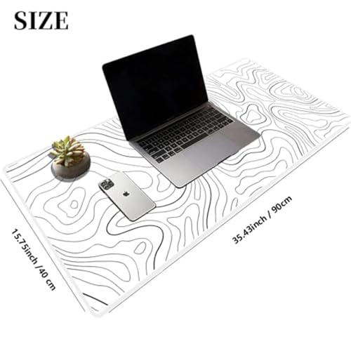 HGWALP Large Gaming Mouse Pad Extended XXL Mouse Mat Long Desk Pad with Stitched Edges for Keyboard Home Office Gaming Work Big Desk Pad (35.4x15.7x0.12IN, 90x40),White Topographic - color: White Topographic