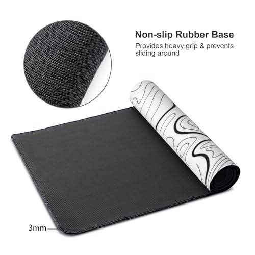 XXL White Topographic Contour Big Mouse Pad Large,Gaming Mouse Pad Desk Pad,35.4x15.7x0.12 Inch Long Computer Keyboard Mouse Mat Mousepad Non-Slip Base and Stitched Edge for Gaming and Office - color: White Topographic Contour, size: 35.4Lx15.7W inches