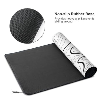 XXL White Topographic Contour Big Mouse Pad Large,Gaming Mouse Pad Desk Pad,35.4x15.7x0.12 Inch Long Computer Keyboard Mouse Mat Mousepad Non-Slip Base and Stitched Edge for Gaming and Office - color: White Topographic Contour, size: 35.4Lx15.7W inches