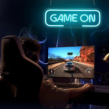 Gaming Letter Neon Sign for Wall Decor, USB Powered Dimmable Ice Blue GAME ON Signs,LED Gamer Neon Sign for Wall Decor,Arcade Room, Game Room, Bedroom, Kids, Boyfriend,Gifts - style: GAME ON