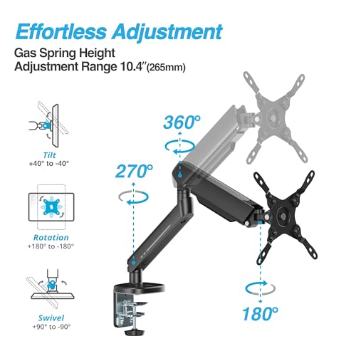 AVLT Single 27”-45” RGB Gaming Monitor Arm Desk Mount Built-in 20 Lighting Modes Touch Button Control Fits Flat/Curved/Ultrawide Screen Height Swivel Tilt Rotation Adjustable Stand -Black - color: Black - Single