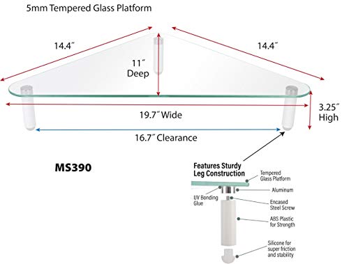 Kantek Glass Corner Monitor Riser, 19.7" x 11" x 3.25", Clear, Supports 40 lbs - size: Corner