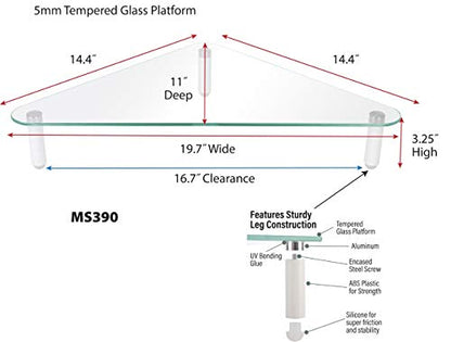Kantek Glass Corner Monitor Riser, 19.7" x 11" x 3.25", Clear, Supports 40 lbs - size: Corner