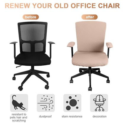 Tallew 4 Pcs Office Chair Covers Set Computer Universal Protective Stretchable Chair Seat Covers Desk Armrest Slipcovers Pads Office Cushion Backrest for Rotating(Camel) - color: Camel