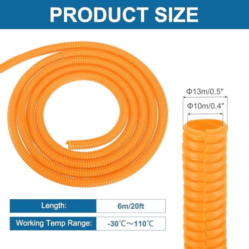 MECCANIXITY 3/8 Inch 20ft Split Wire Loom Tubing, Flexible Cord Protectors with Installation Tool Cable Management Sleeve Conduits Cover for Office Home Electrical Automotive Wires, Orange - color: Orange, size: 3/8 Inch 20ft
