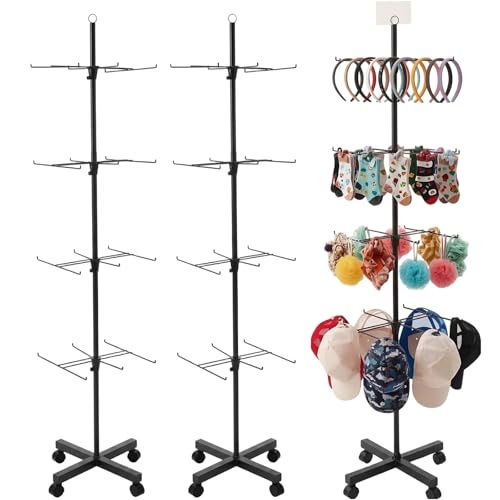 Ripeng 2 Pcs 4-Tier Rotating Retail Display Stand - Spinning Display Rack with Wheels for Earring Jewelry Keychains - Adjustable Movable Shop Spinner for Vendor Events & Stores Craft Shows, Black - color: Black, size: 4 Tier
