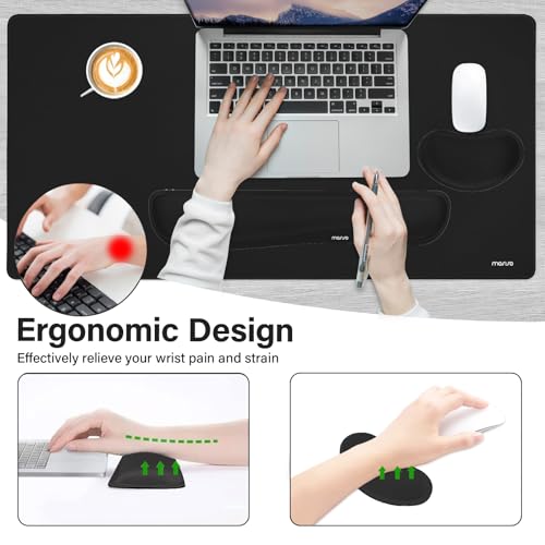 MOSISO Keyboard Mouse Pad Set, Gaming Mouse Pad&Keyboard Wrist Rest&Wrist Rest, Ergonomic Wristrests with Memory Foam Home Office Easy Typing Cushion Non-Slip Mousepad, Black - color: Black