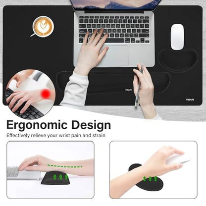 MOSISO Keyboard Mouse Pad Set, Gaming Mouse Pad&Keyboard Wrist Rest&Wrist Rest, Ergonomic Wristrests with Memory Foam Home Office Easy Typing Cushion Non-Slip Mousepad, Black - color: Black