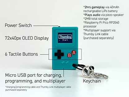 TinyCircuits | Thumby Programmable Game Console Keychain – Retro Gaming Fun Mini-Console, STEM Learning, USB Rechargeable, 5 Preloaded Games (Teal) - style: Teal