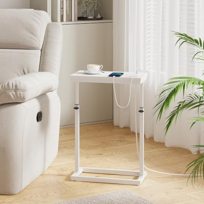 TUTOTAK End Table with Charging Station, Side Table, Tall Couch Table, Sofa Table, Living Room, Bedroom,White TB01BW084 - color: White, size: 1 Pack, style: With Plug