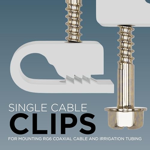 THE CIMPLE CO Single Cable Clips with Screws - 1/4 Inch Coaxial Cable Clamps Outdoor - Exterior Cord Management for Coax, CAT Ethernet, Electrical Wire - Screw Clamps for Wires - 50 PCS, White - size: 50 Pack