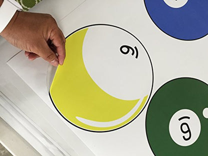 15 Billiard Balls Wall Decal Stickers Printed Graphic Game Room Decor Vinyl Wall Art. (Range from 8in x 8in to 11in x 11in in Size) #OS_MB130A. Easy to Apply & Removable. - size: Range from 8in x 8in to 11in x 11in in size.