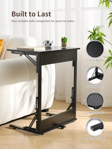 Upgraded 24" Folding C Shaped End Table, Small Sofa Side Laptop Desk, Couch TV Tray Table for Living Room, Bedroom (1, Black) - color: Black, size: set of 1