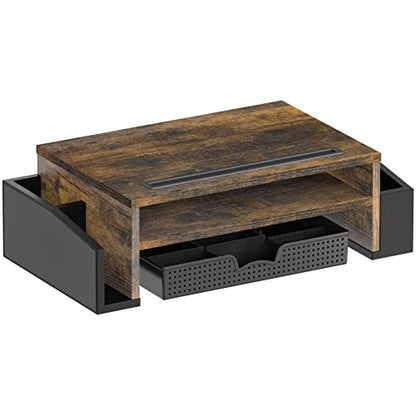 Simple Houseware Desk Monitor Stand Riser with Adjustable Organizer Tray, Rustic Brown - color: Rustic Brown