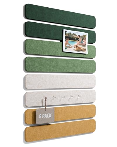 Fluxynara Cork Board Alternative Felt Strip Board 8-Pack 13"x2", Office Pin Board with 50 Push Pins, Adhesive Install for Bedroom Door & Home Office (Moss Glimmer) - color: Moss Glimmer, size: 8-pack