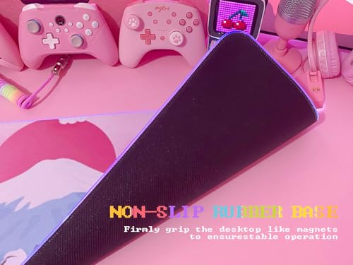 JMIYAV Pink Sakura RGB Gaming Mouse Pad 31.5x12 Inch PC XL Large Extended Glowing Led Light Up Desk Pad Non-Slip Rubber Base Computer Mouse Pad Cute Mousepad Mat - color: P-cherry Blossom