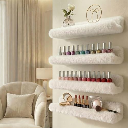 Care&More YJ 15 Inch Nail Polish Shelves, 4-Pack Fluffy Nail Polish Rack for Storing Nail Bottles, Sunglasses, Essential Oils, Plush Soft White - color: White