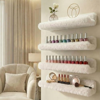 Care&More YJ 15 Inch Nail Polish Shelves, 4-Pack Fluffy Nail Polish Rack for Storing Nail Bottles, Sunglasses, Essential Oils, Plush Soft White - color: White