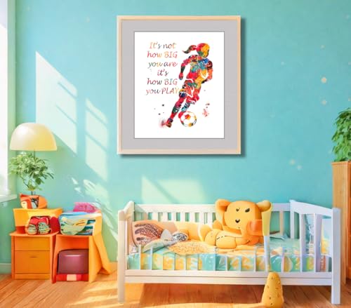 Girl Sports Wall Decor RooInspirational Watercolor Soccer Girl Athlete with Empowering Motivational Quote Art Print for Girl's Bedroom Wall Decor, Playroom Energy Boost, Locker Team Spirit, Young Forward Surprises, Team Captain Honors, Coach Gratitude Gif