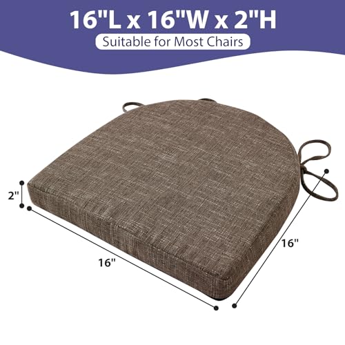 IPYNBAP Chair Cushions for Dining Chairs, Kitchen Chair Cushions, 16'' x 16'' x 2'', Non Slip Indoor Seat Cushions, Chair Pads for Dining Chairs with Ties & Removable Cover, Set of 2, Brown - color: Brown, size: 2 Count(Pack of 1)