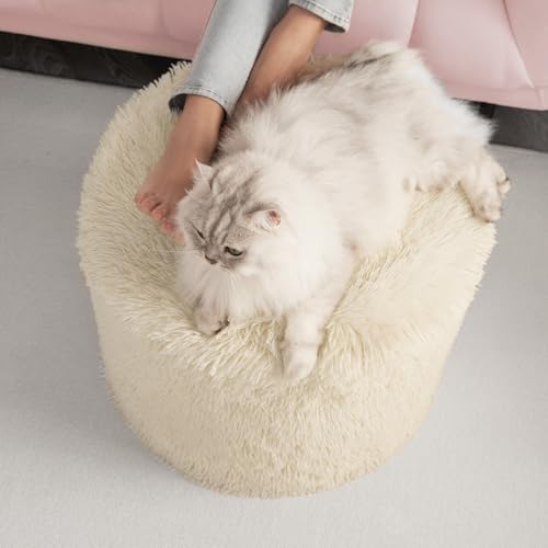 Hansleep Round Pouf Ottoman Foot Rest, Footstool, Beige | High-Density One-Piece Foam, 20 x 15 Inch, Firm & Stable, for Couch, Bedroom, Living Room, Machine Washable Cover - color: Beige, size: 20"D x 20"W x 15"H