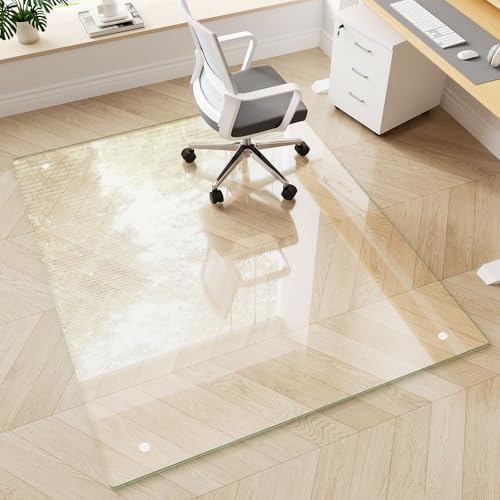 Glass Chair Mat 48" x 60" Heavy Duty Tempered Glass Office Chair Mat, Glass Floor Mat with Polished Edge and Round Corner for Smooth Glide, Office Chair Mat for Carpet, Hardwood Floor - color: Transparent, size: 60" x 48"