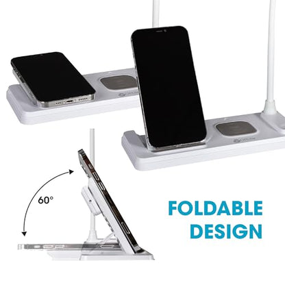 OttLite LED Table Lamp with Wireless Charging, White | Smartwatch Charging Stand | 3 Color Temperature Modes | Flexible Neck | ClearSun LEDs Reduce Eyestrain