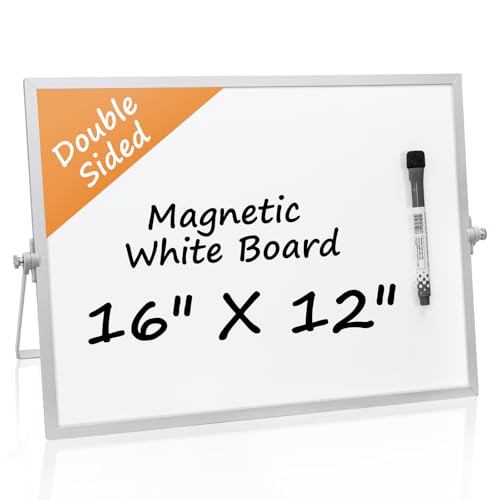 Dry Erase Magnetic White Board, 16" x 12",Double-Sided Desktop Whiteboard with Stand, Portable Magnetic Tabletop Erase Board for Drawing,Office, Home, School