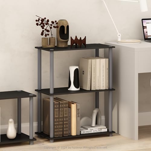Furinno TURN-N-TUBE Storage Shelves, 3-Tier Book Shelf, Corner Shelf, Toolless Open Shelves, for Organization and Storage, Living Room, Garage, Home Office, Black - color: Black/Grey, size: 3-Tier Round Tube